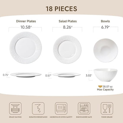18Pc Textured White Bone China Set Service - Image 2