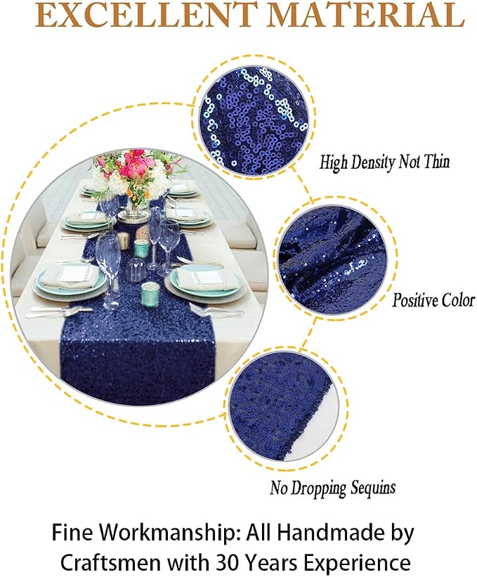 ShinyBeauty Table Runner 12x108-Inch Navy Blue Wedding Decor Sequin Table - Image 3
