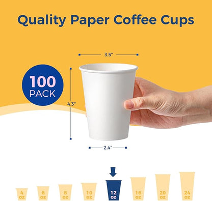 Fit Meal Prep 100 Pack 12 oz Disposable Paper Coffee Cups, Premium Hot Cups - Image 2
