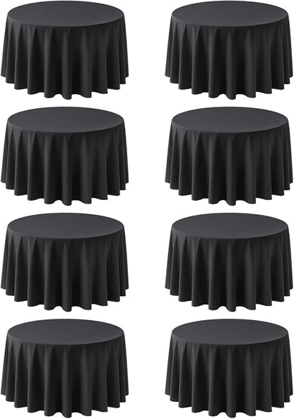 8 Pack Round Tablecloth 120 Inch Cloth Black Tablecloth for Round Tables, Washable Polyester Table Cloth Stain and Wrinkle Resistant Decorative Table Cover for Wedding Party Dining Banquet