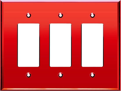 LIDER Reflective Acrylic Decorator Wall Plate, Mirrored Light Switch Plate, Plexiglass Outlet Cover, Acrylic Glass, Oversized 3-Gang 5.25" x 7.06", LWP-33O-ARD, Red