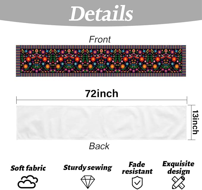 Bird Dia De Los Muerto Serape Mexican Table Runner, Cinco De Mayo Day | The - Image 6
