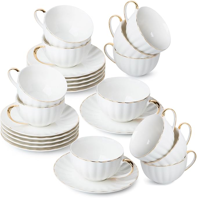 BTaT- Cappuccino Cups with Saucers 7 oz, Dishwasher Safe, Au Lait, Flat White by BrewToATea