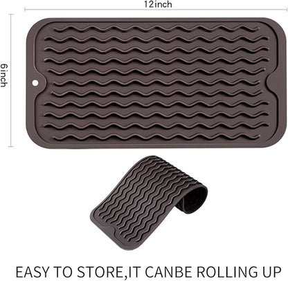 Silicone Dish Drying Mat for Multiple Usage,Easy clean,Eco-friendly,Heat-resistant Silicone Mat for Kitchen Counter or Sink,Refrigerator or Drawer Liner Coffee S 12 inches x 6 inches