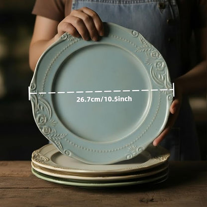 salad plates set of 4, 10.5 inch Reactive Glaze Stoneware Dinner Dish Set for Dessert, Salad, Appetizer, platos de ceramica Dishwasher & Oven Safe, Scratch Resistant-4 Colors