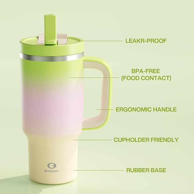 ENCOOL 32 oz Tumbler with Handle and Straw: Stainless Steel Insulated Tumbler - Image 3