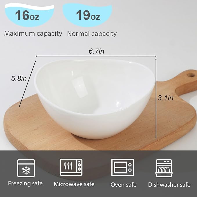 Samsle 19 Ounces Ceramic Serving Bowls, Sturdy Porcelain White Oval Salad Bowls - Image 3