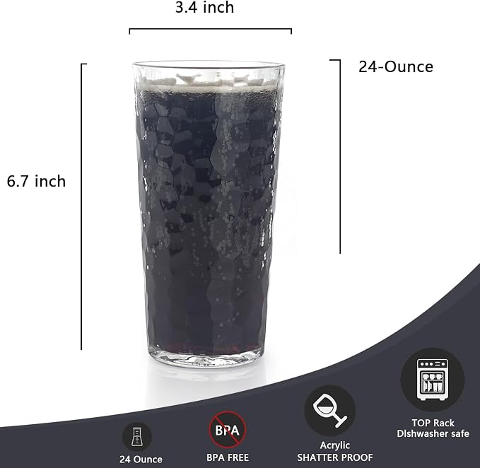 Yalin 24-Ounce Plastic Tumbler Acrylic Drinking Glasses, Reusable Plastic Cups - Image 4