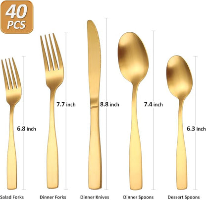 Gold Matte Silverware Set Service - Image 2