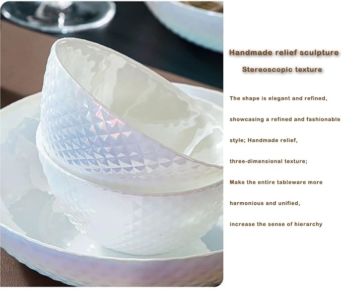 28 OZ Ceramic Soup Bowls for Kitchen White Diamond, Ultra light Set of 4 - Image 3
