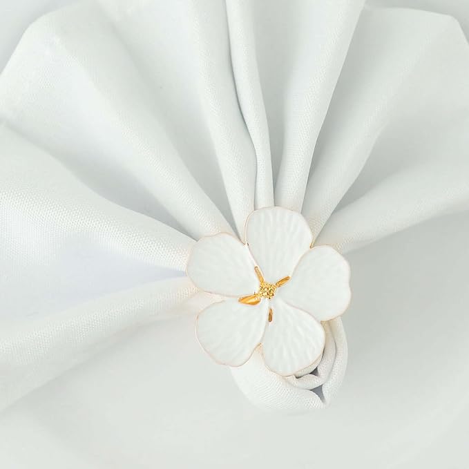 Efavormart 4 Pack | White & Gold Metal Flower Napkin Rings, Floral Serviette - Image 6