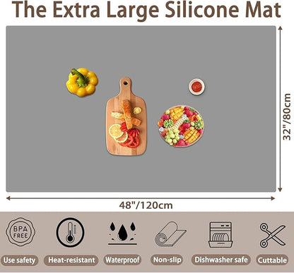 Silicone Mats for Kitchen Counter, 48"x32"(120cmx80cm) Large Heat Resistant Mat Kitchen Island Waterproof Countertop Protector Mat Nons-slip Extra Large Counter Mat, Dark Green