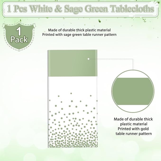 1Pcs White and Sage Green Tablecloth Decorations, Plastic White Table Cloth - Image 4