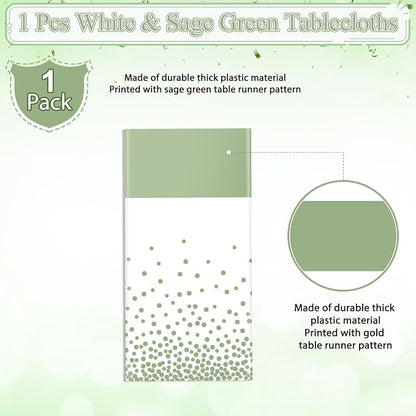 1Pcs White and Sage Green Tablecloth Decorations, Plastic White Table Cloth - Image 4
