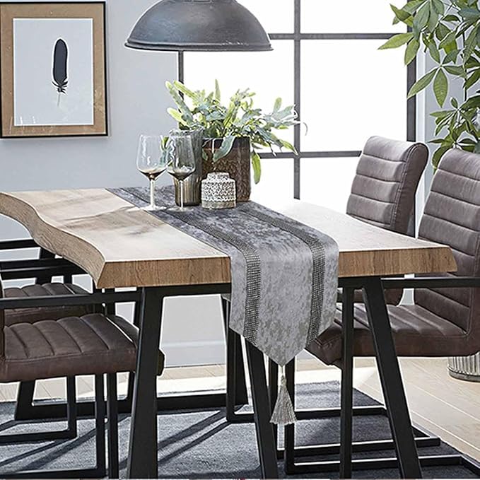 Elegant Grey Table Runner, Ombre Velvet, Double-Layer, Modern Style - Image 6