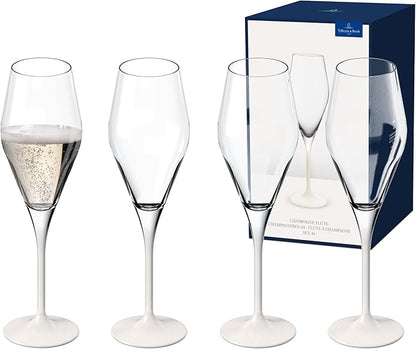 Villeroy & Boch - Manufacture Rock Blanc Champagne Flute Set, 4 pcs. Set of Drinking Glasses for Champagne and Sparkling Wine, 8.75 oz, Crystal Glass, Matte White Slate Look