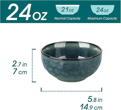 vancasso Starry 24oz Bowls for Soup, Ceramic Deep Soup Bowls Set of 4, Green Cereal Bowls Set for Kitchen, Salad Bowls Set, Pasta Oatmeal Bowls, Lead-free, Dishwasher & Microwave Oven Safe