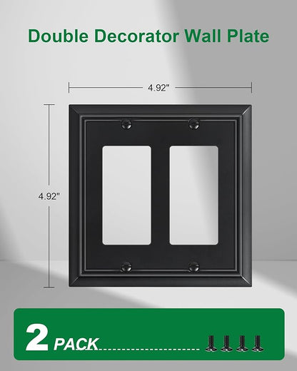2-Pack Decorative Double Decorator Outlet Cover Plate, Matte Black Durable Natural Bamboo Fiber Wall Plates for Electrical Outlets, Receptacle, GFCI Outlet, Dimmer Switch, 2-Gang, Corrosion Resistant