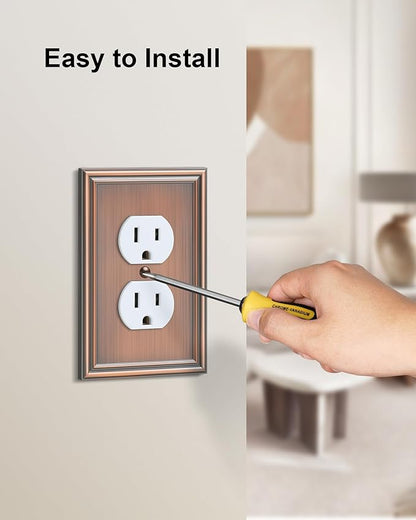 2-Pack Single Duplex Outlet Cover Plate, Decorative Antique Copper Switch Plates and Outlet Covers, Metal Wall Plates for Electrical Outlets, 1 Gang Receptacle Cover, Corrosion Resistant