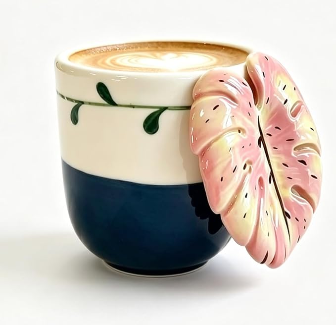 Leaf Handle Ceramic Coffee Mug, Flower Mug 10oz by Unknown