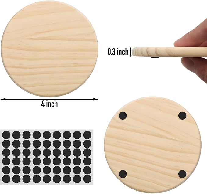 24 Pack 4 Inch Unfinished Round Wood Coasters - Image 2