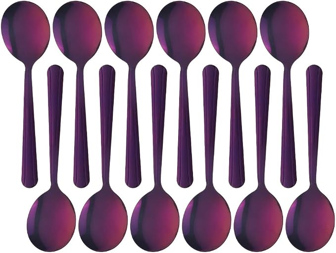 Bouillon Spoons Set of 12, 5.9 Inch Stainless Steel Soup Spoon, Metal Round by KitchenDining