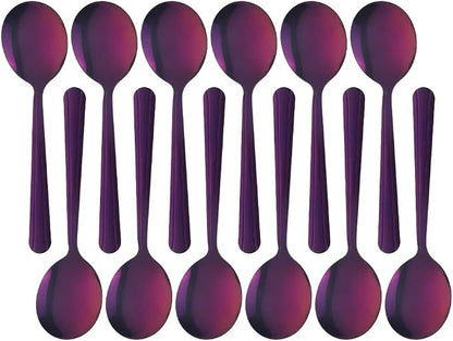 Bouillon Spoons Set of 12, 5.9 Inch Stainless Steel Soup Spoon, Metal Round by KitchenDining