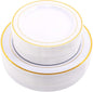 WDF 60PCS White Gold Plates Disposable - Gold Plastic Plates, Including 30-10.25inch Gold Dinner and 30-7.5inch Salad/Dessert for Valentine's Day