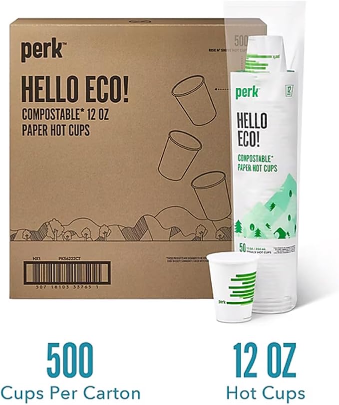 Perk Eco 12 Oz Compostable Paper Hot Cups - Image 3