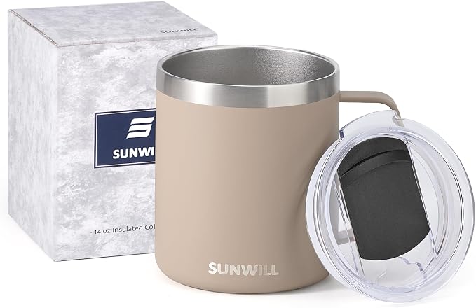SUNWILL Travel Coffee Mug with Lid, Insulated Tumbler with Handle, 14oz - Image 5