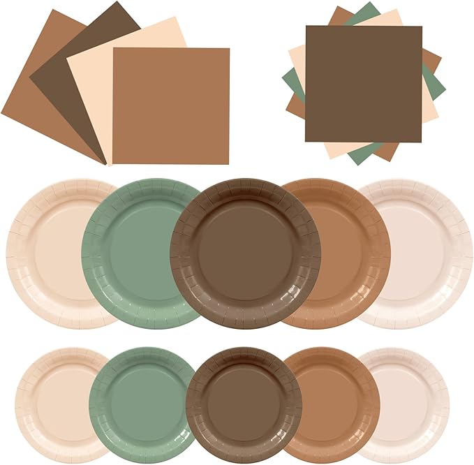 60Pcs Woodland Plates and Napkins Party Supplies, Serves 20 | Sage Green and by BORAENDEY