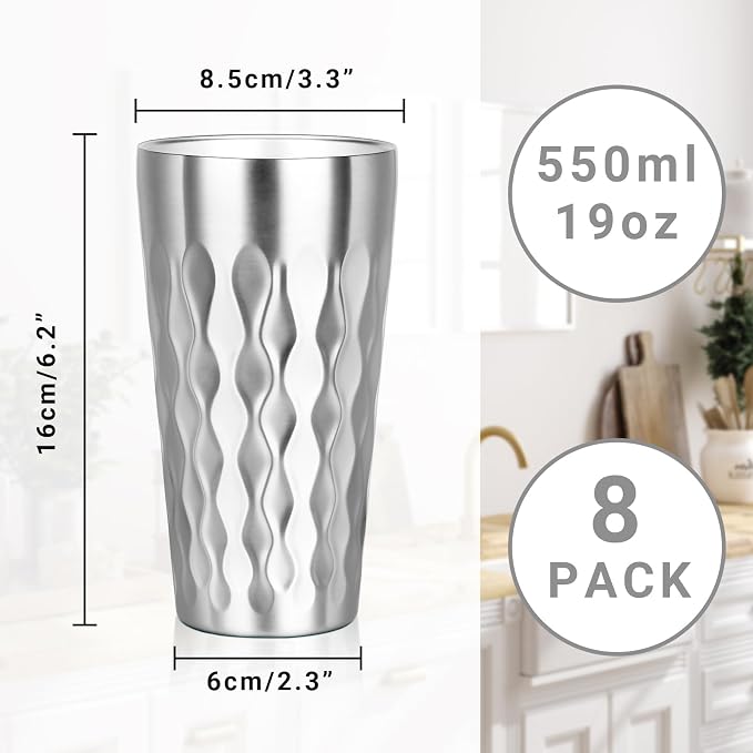 Stainless Steel Drinking Glasses, 19 oz Insulated Tumbler, 8 Pack Double Wall - Image 2