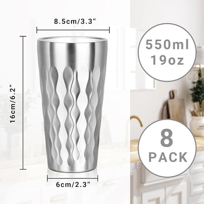 Stainless Steel Drinking Glasses, 19 oz Insulated Tumbler, 8 Pack Double Wall - Image 2