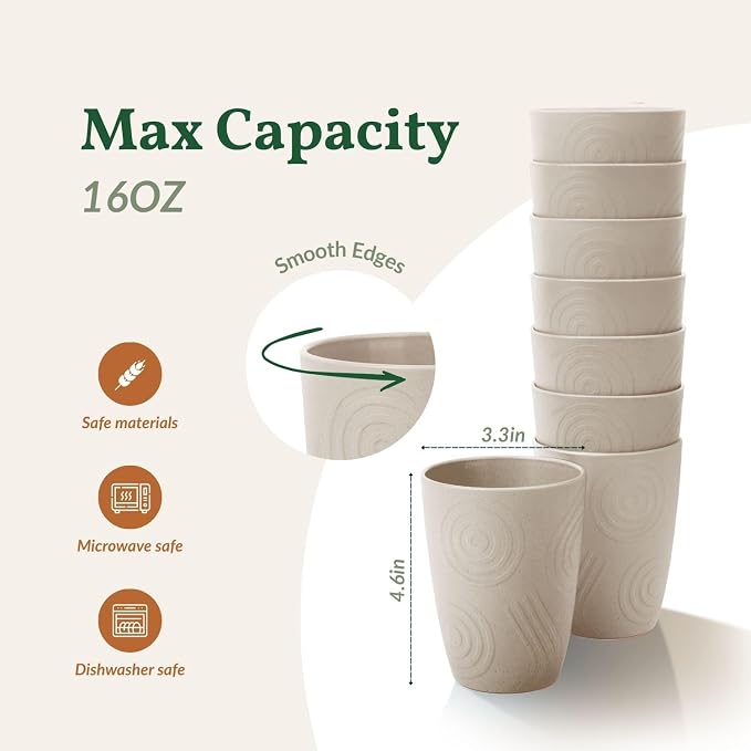 Homienly Wheat Straw Cup Unbreakable Water Cup | 16 OZ Reusable Water Drinking - Image 3