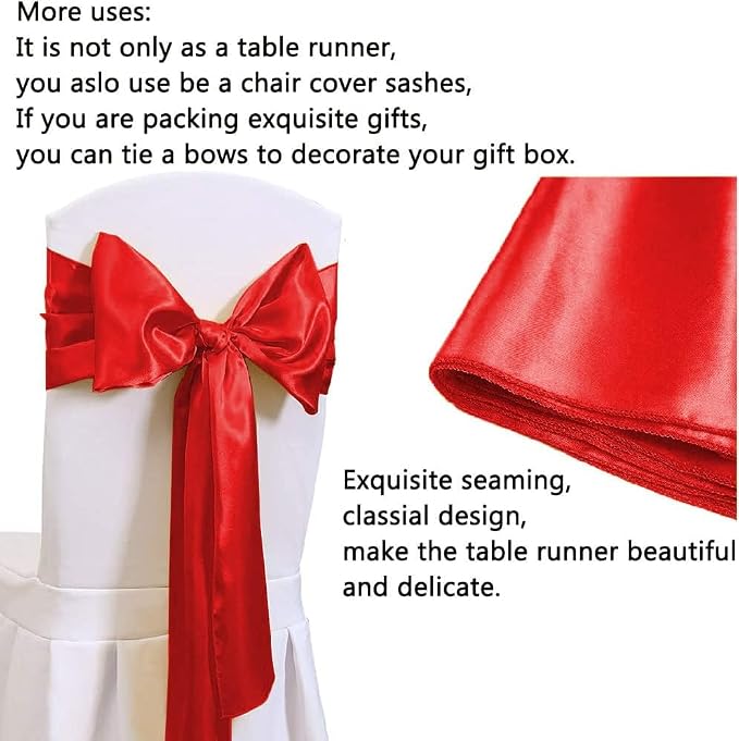 Red Satin Table Runners 10 Pack 12x108 inch Silk Smooth Fabric | Bright Satin - Image 4