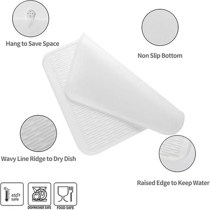 Silicone Dish Drying Mat for Multiple Usage,Easy clean,Eco-friendly,Heat-resistant Silicone Mat for Kitchen Counter or Sink,Refrigerator or Drawer Liner Translucent 2XL 24 inches x 18 inches