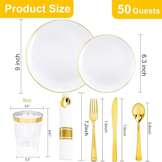 KIRE 350 PCS White and Gold Plates - Image 2