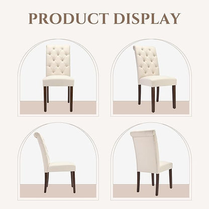 COLAMY Tufted Dining Chairs Set of 6, Accent Parsons Diner Chair Upholstered Fabric Stylish Kitchen Chairs with Solid Wood Legs, Beige
