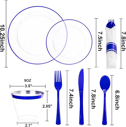 SUT 175 Pcs Blue and Clear Plastic Dinnerware Set - Image 2