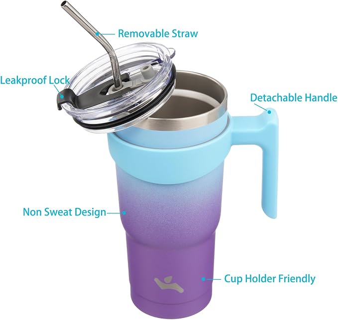 Konokyo 20 oz Tumbler with Handle and Straw, Insulated Travel Mug | Ocean - Image 2