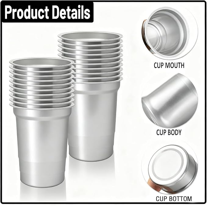 40 Pack 20 oz Aluminum Party Cups, Metal Cups Reusable Aluminum Drinking Cups - Image 4