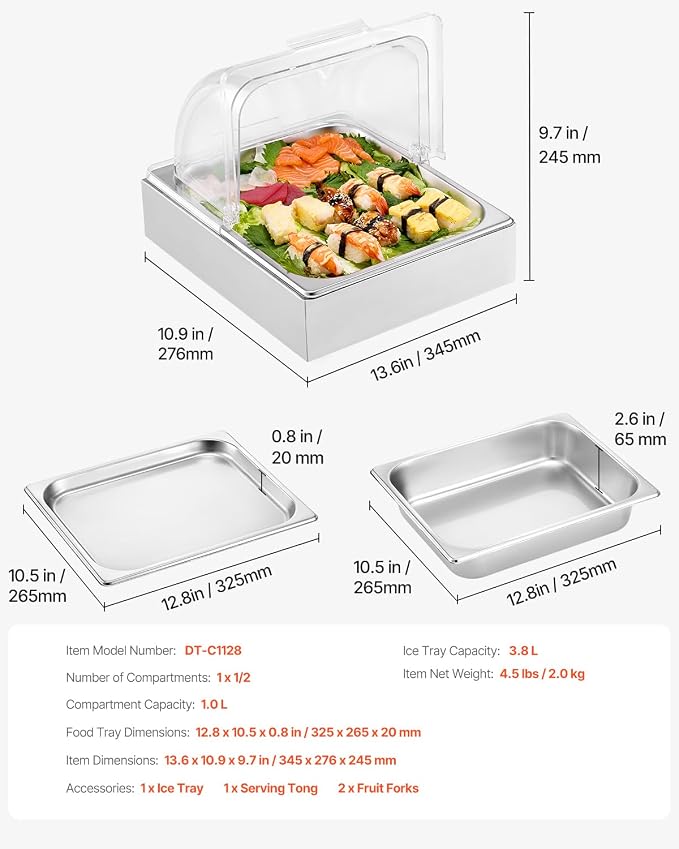 VEVOR Countertop Food Serving Display Container, 1 x 1/2 Pan Stainless Steel - Image 7