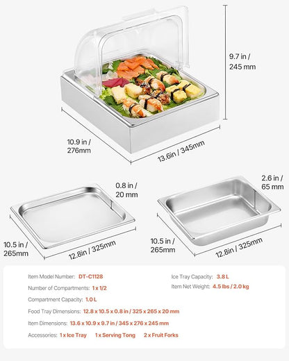 VEVOR Countertop Food Serving Display Container, 1 x 1/2 Pan Stainless Steel - Image 7