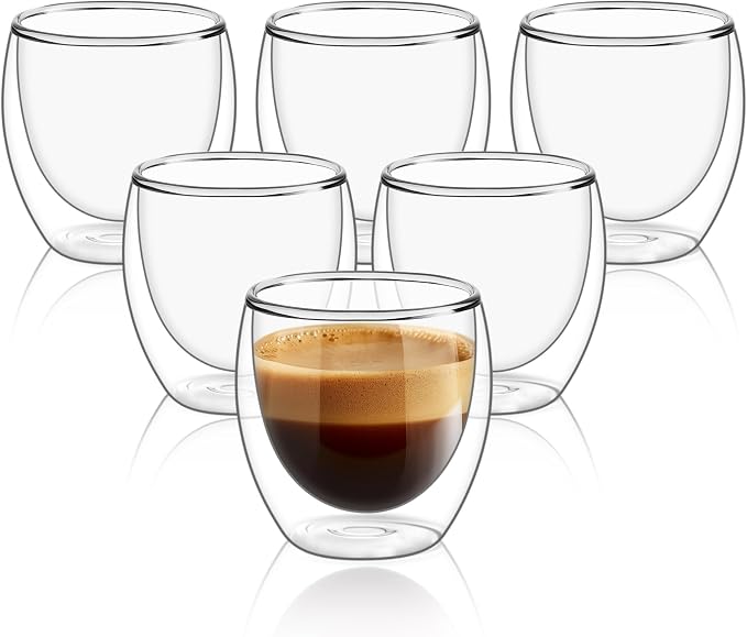 ComSaf 8oz Glass Coffee Mugs Set of 6, Double Walled Insulated Thermal Mugs by ComSaf