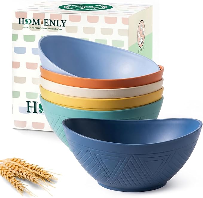 Wheat Straw Bowls 26 OZ Oval Serving Bowls 6 PCS Unbreakable Plastic Cereal by HOMIENLY