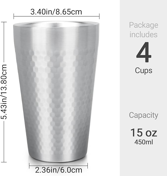 Beasea Stainless Steel Cups 15 oz, 4 Pack Large Stackable Stainless Steel - Image 2