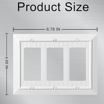 Beadboard Outlet Covers Wall Plates, Bamboo Fiber Light Switch Covers, Natural Material Electric Receptacle Decorative Switch Plate Outlet Cover (Pure White, 3 Gang Decorator 1 Pack)