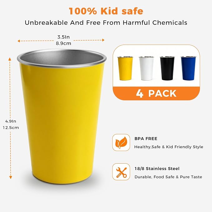 4 Pack Stainless Steel Cups 16oz - Image 3