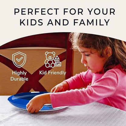 Thomas Fuchs Creative 1/2 & 1/2 Melamine Side Plates Set of 4, Chip and Break-Resistant, Durable Salad Plates, Kid-Friendly Dessert Plates for Indoor and Outdoor, Dishwasher Safe, Cobalt/Navy