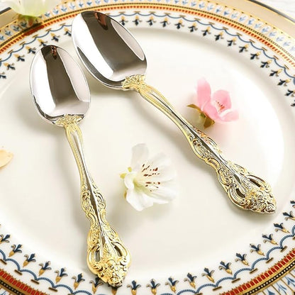 TWEE Silverware Set for 4, 20-piece Luxury Gold-plated Palace Style Stainless Steel Flatware Cutlery Serving Utensils Eating Tableware for Home Kitchen Hotel Restaurant Mirror Polished